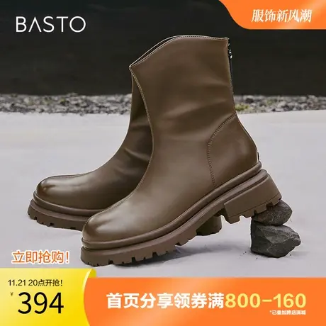 百思图奥莱2023冬季新款商场同款简约时装靴粗跟女短靴MD810DZ3图片