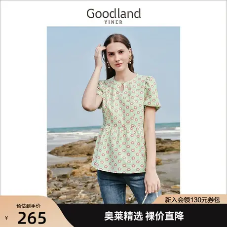 音儿美地女装2022夏季新款碎花钉珠上衣女泡泡袖艺术感衬衫商品大图