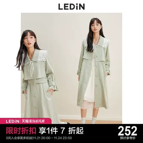 乐町气质花边领风衣休闲秋季新款长款流行风衣女宽松小个子高级感图片