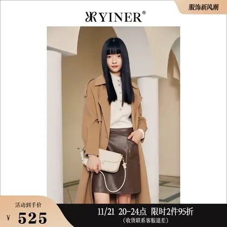 Goodland美地女装冬中长款西装领双面呢子羊毛大衣外套图片