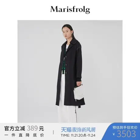 【商场同款】玛丝菲尔冬季新款黑色中长款呢子大衣毛呢外套商品大图