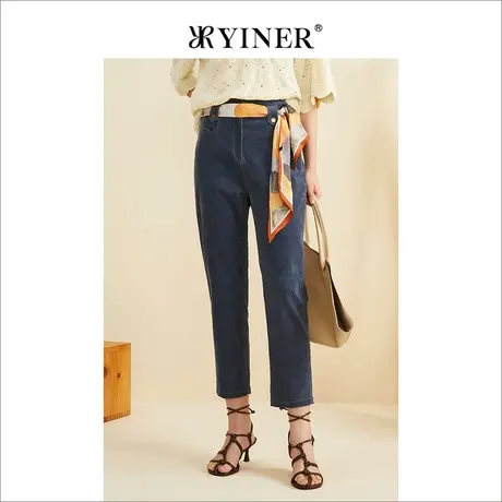YINER音儿专柜女装2022秋季新款水洗高腰直筒牛仔裤商品大图