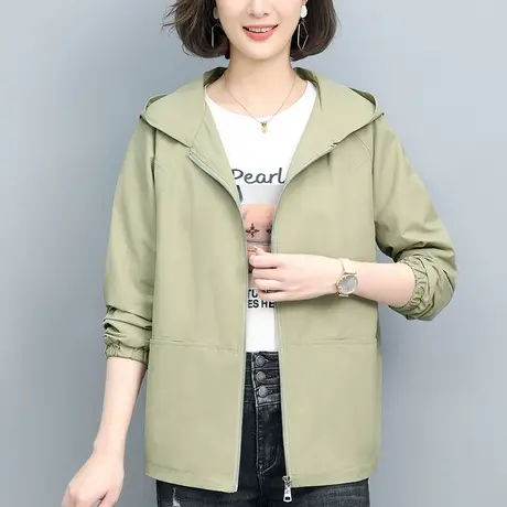 初秋新款长袖外套女加肥加大码女装中年妈妈休闲连帽上衣女夹克衫图片