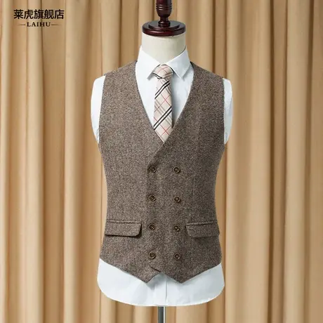 秋季新款双排扣修身韩版休闲西装马甲男士英伦复古马夹背心坎肩潮图片