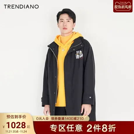 TRENDIANO官方男装秋冬季新款连帽长款棉衣外套男士潮牌棉服商品大图