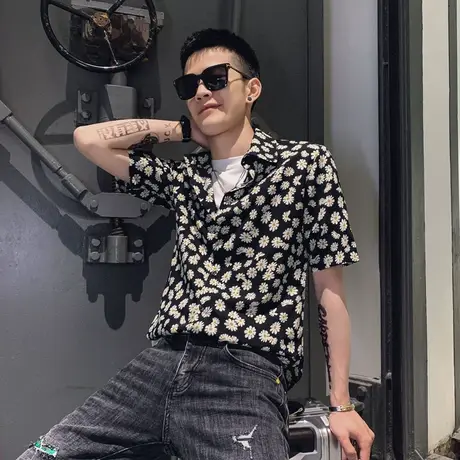 男士衬衫短袖夏季新款帅气百搭潮流小菊花网红同款休闲衬衫短袖潮商品大图