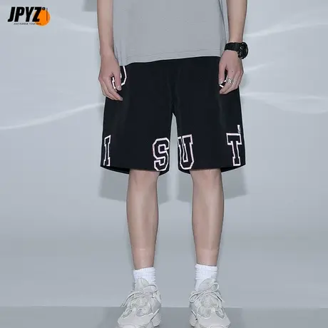 反光印花休闲裤男夏薄款新运动短裤潮牌街头高街宽松阔腿五分卫裤图片