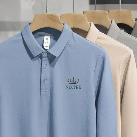 丝光珠地棉翻领t恤男士长袖polo衫潮牌潮流印花带领打底衫秋衣服图片