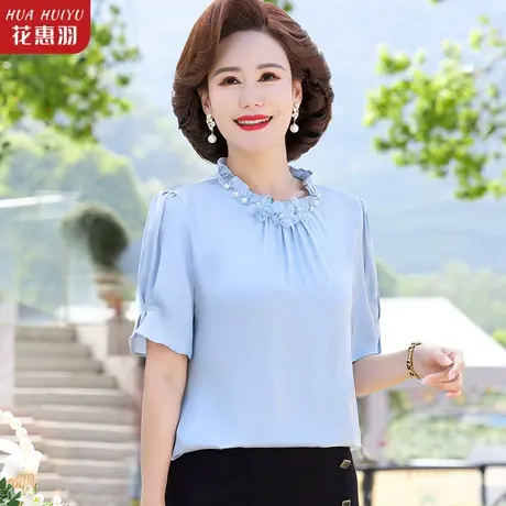 2023新款妈妈春夏装t恤气质小衫50岁中年女春装洋气时尚高贵上衣商品大图