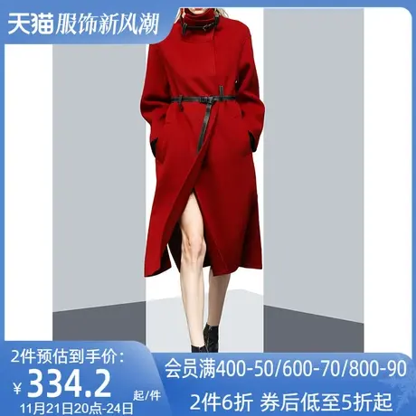 赫本风大红色立领毛呢外套女冬2024新款收腰显瘦气质时尚呢子大衣图片