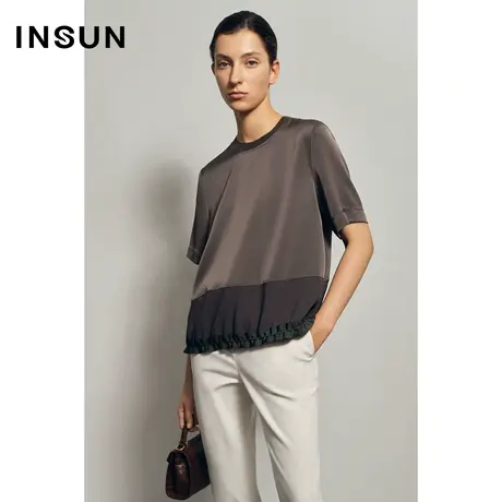 INSUN恩裳夏季显瘦百搭短袖雪纺衫商品大图
