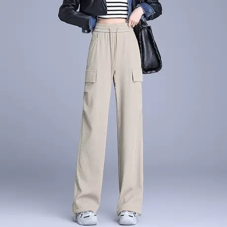 直筒工装裤女2023秋季新款高腰显瘦束脚运动裤时尚百搭阔腿休闲裤商品大图