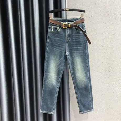 欧货女2023秋季新款磨白设计感宽松百搭休闲显瘦九分牛仔哈伦裤女图片