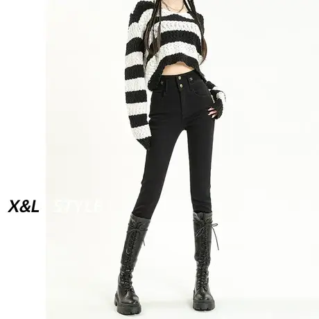 加绒加厚小脚牛仔裤女秋冬2023新款爆款紧身高腰显瘦黑色铅笔裤子图片