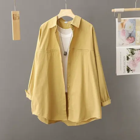 法式复古长袖衬衫外套女秋季中长款衬衣宽松bf慵懒风叠穿休闲上衣图片