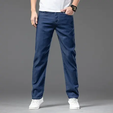 厚款宽松直筒牛仔裤男春夏弹力商务休闲大码百搭青年休闲中腰长裤商品大图