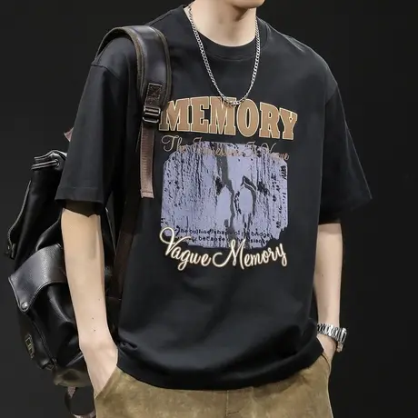 美式潮牌短袖t恤男士2023新款半袖大码夏季男款纯棉男装重磅体恤商品大图