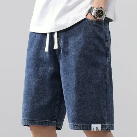 宽松紧腰牛仔短裤男士夏季薄款休闲外穿大裤头五分中裤子潮流百搭商品大图