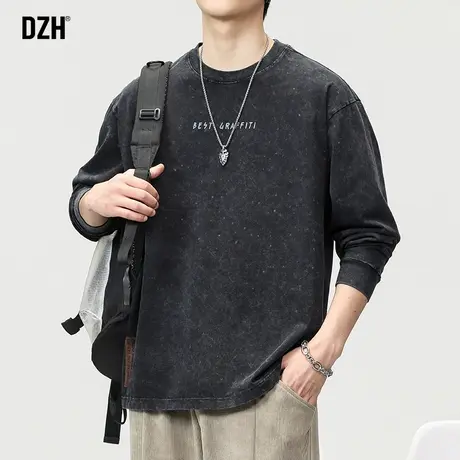 男士黑色长袖t恤男春秋休闲运动卫衣2024新款秋装男生套头衫男装商品大图