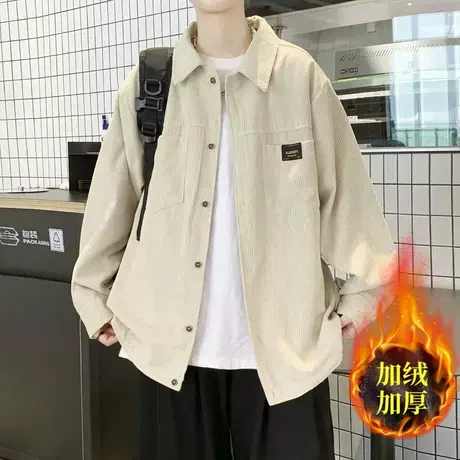 长袖灯芯绒衬衫男春秋季美式复古休闲衬衣港风bf宽松潮牌学生外套商品大图