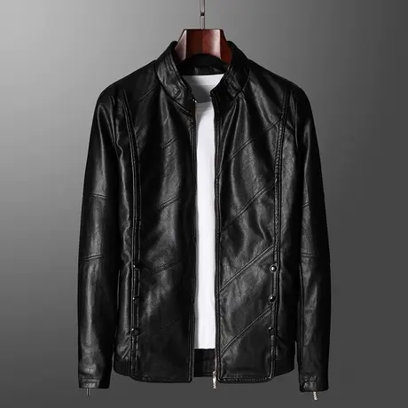 皮夹克男秋季休闲外套青年皮衣潮流PU加大码立领派克机车衣服男装图片