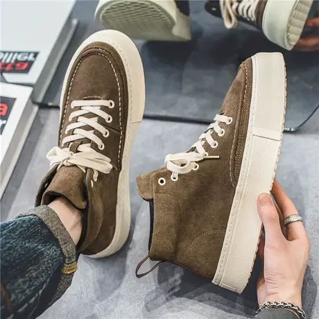 高帮男鞋秋季2023新款小众潮流绒面板鞋男款中帮百搭运动潮鞋冬季商品大图