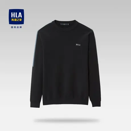 HLA/海澜之家袖臂镶拼长袖针织衫柔软保暖时尚舒适圆领毛衣男图片