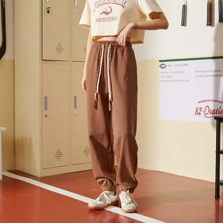 唐狮休闲裤女撞色运动卫裤民族风帅气秋季慵懒日系ins潮束脚长裤A商品大图