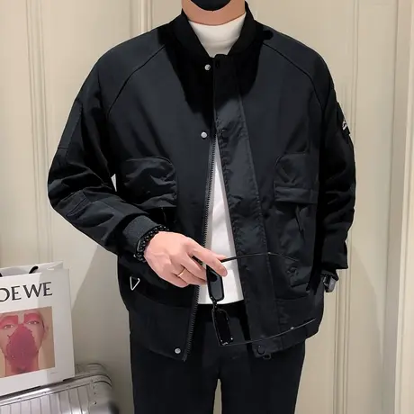 2023新款春秋季男夹克休闲外套INS潮流百搭工装棒球领机车服上衣图片
