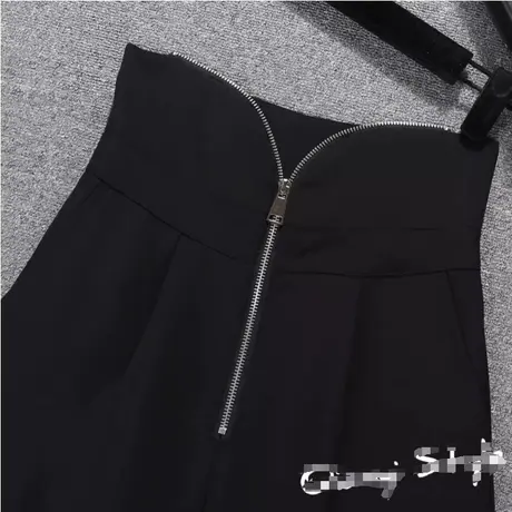 前拉链显瘦阔腿裤女秋夏洋气高腰a字黑色短裤休闲打底花苞西装裤图片