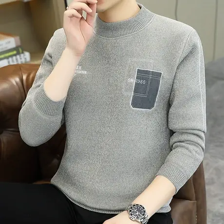 一体绒雪尼尔毛衣男2023新款秋冬季加厚加绒卫衣服男装保暖针织衫图片
