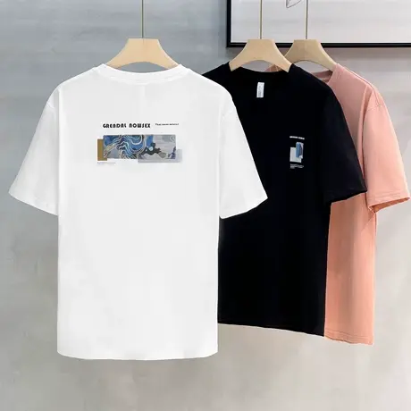 波普几何印花短袖t恤男士夏季新款潮流冰丝薄款宽松半袖体恤上衣商品大图