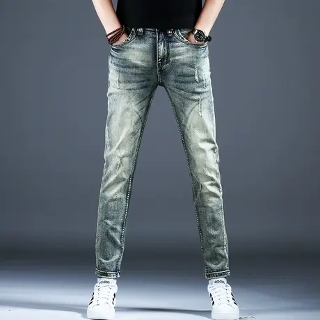 复古做旧黄泥水洗牛仔裤男款美式高街裤子潮流男士2024新款春秋季商品大图