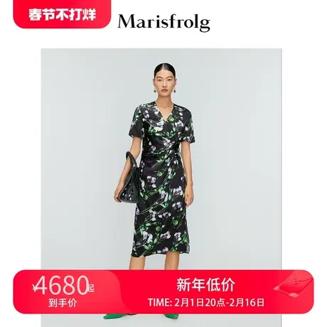 【桑蚕丝】玛丝菲尔2022春夏新款收腰碎花v领真丝显瘦气质连衣裙图片