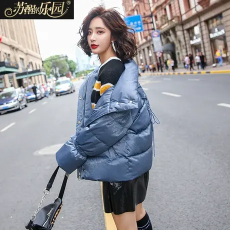 棉服女装冬季2021新款韩版休闲白色气质淑女简约棉袄上衣外套短款图片