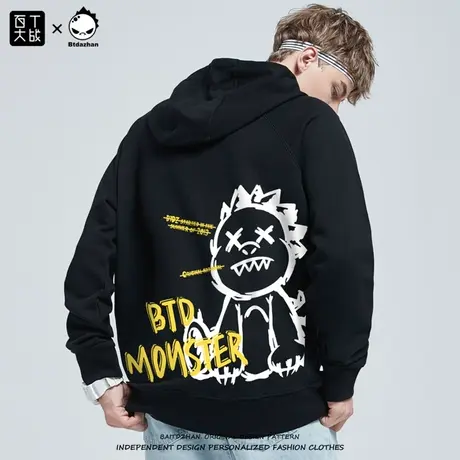 百t大战男士宽松潮流连帽卫衣男小怪兽涂鸦印花情侣卫衣个性外套商品大图