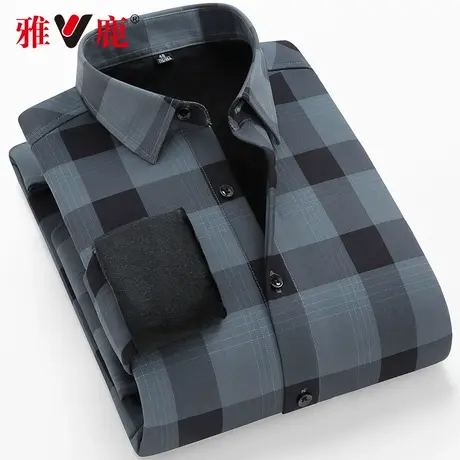雅鹿男士加绒衬衫2024新款保暖衬衫中青年休闲格子冬厚款长袖衬衫商品大图