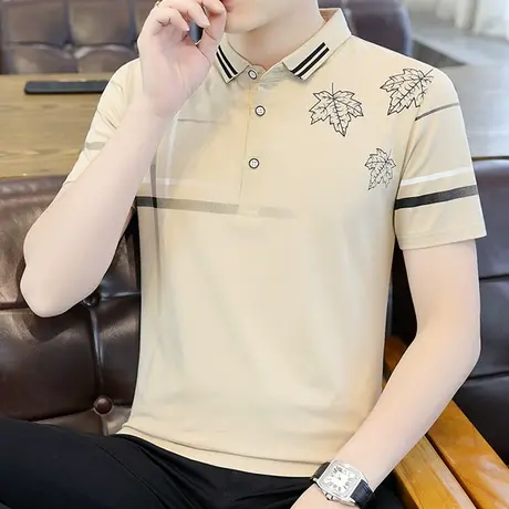 高端polo衫男士短袖t恤2023年夏季新款潮流纯棉中年薄款翻领体恤商品大图
