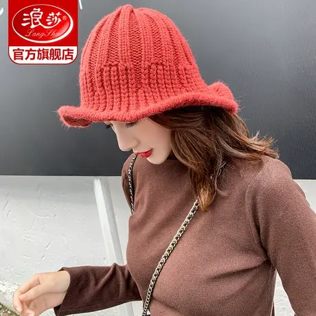 浪莎帽子女秋冬韩版编织线帽英伦风韩版潮时尚简约百搭遮阳盆帽商品大图