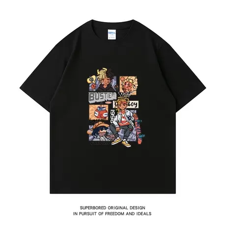 美式潮牌街头嘻哈卡通印花纯棉短袖t恤男夏季宽松半袖体恤上衣商品大图