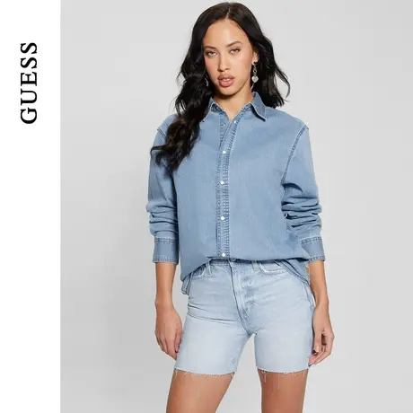 GUESS24年新款春季女士纯色宽松舒适通勤牛仔衬衫-W4GH93D5CJ1图片
