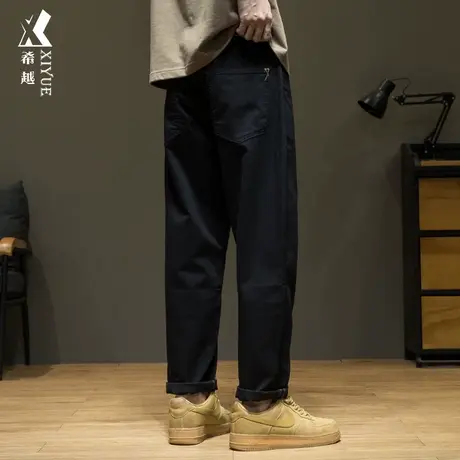 希越大码纯黑休闲裤男春秋宽松直筒男士牛仔裤痞帅男款美式哈伦裤商品大图