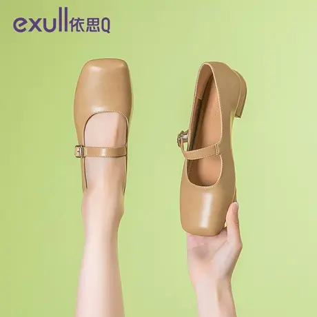 依思Q法式玛丽珍配裙子2024新款秋软皮粗跟鞋平底单鞋豆豆鞋女鞋图片