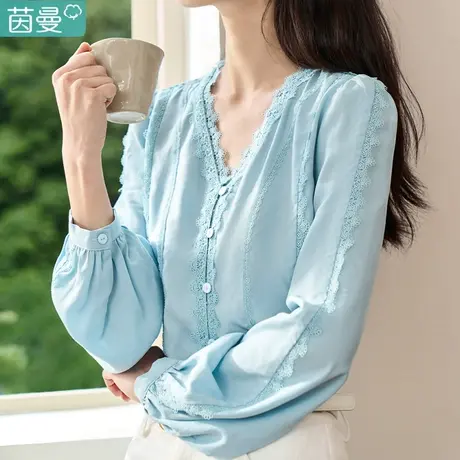 茵曼旗舰店打底衫衬衫女长袖衬衣春秋内搭小衫2024新款法式上衣商品大图