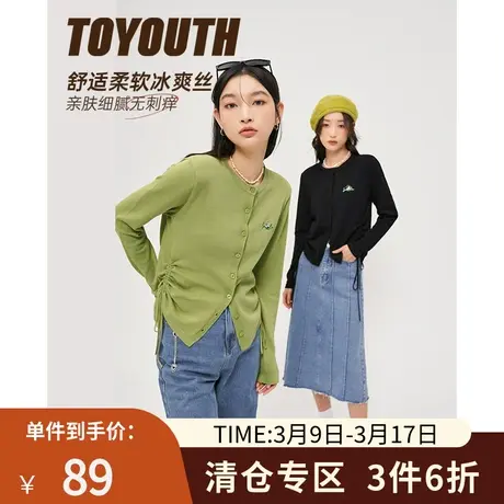 TOYOUTH初语新款针织衫女秋季清新腰部抽绳设计圆领长袖上衣商品大图