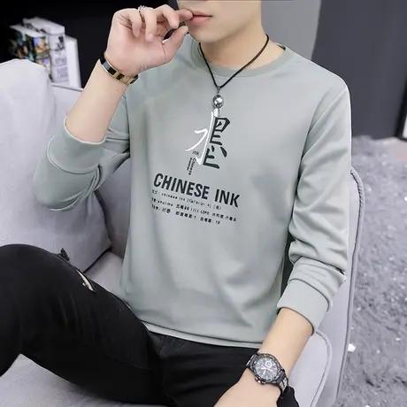 长袖T恤男学生圆领上衣服加绒保暖秋季韩版修身青少年打底衫卫衣商品大图