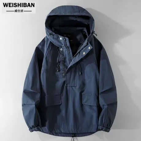 美式休闲机能套头冲锋衣外套男春秋潮牌工装痞帅高街宽松防风夹克商品大图