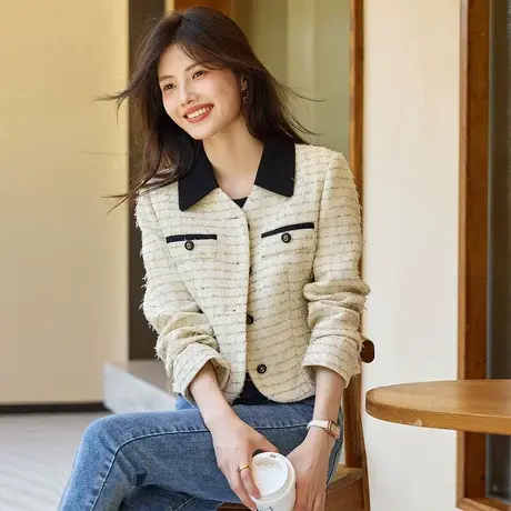 时尚气质长袖外套2023年秋季新款淑女温柔翻领显瘦通勤百搭上衣商品大图