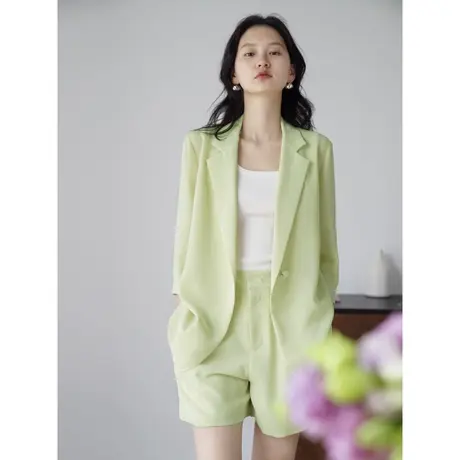 嘉茱莉2023新款夏季休闲西装短裤套装女夏天薄款七分袖小西装外套图片