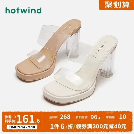 热风2023年夏季新款女士时尚凉鞋ins风透明一字带粗跟时装凉拖女图片